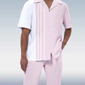 Mens Printed Walking Suit: Vertical Stripe Two-Piece Short Sleeve