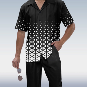 Short Sleeve Walking Suit with Black Cross Design