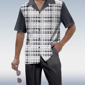 Dark Gray Mesh Short Sleeve Print Walking Set