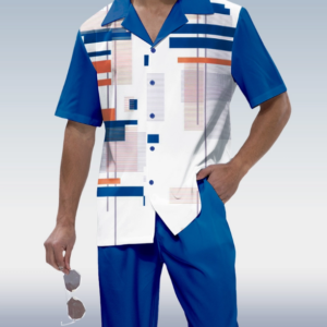 Suitmens Men’s Blue Print Short Sleeve Walking Suit