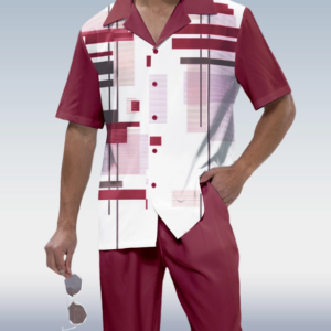Men’s Short Sleeve Walking Suit in Claret Print