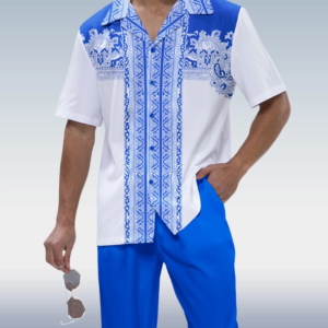 Walking Set: Stylish Blue Embroidered Print Design, 2-Piece