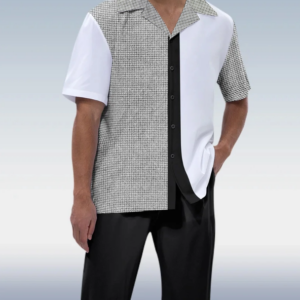 Black Vertical Colorblock Short Sleeve Walking Suit for Men