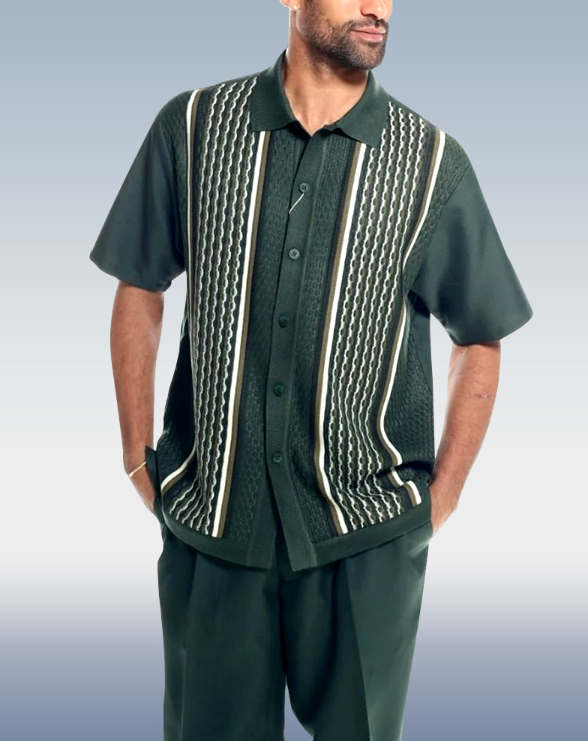 Men's 2-Piece Walking Suit: Short Sleeve in Green Color