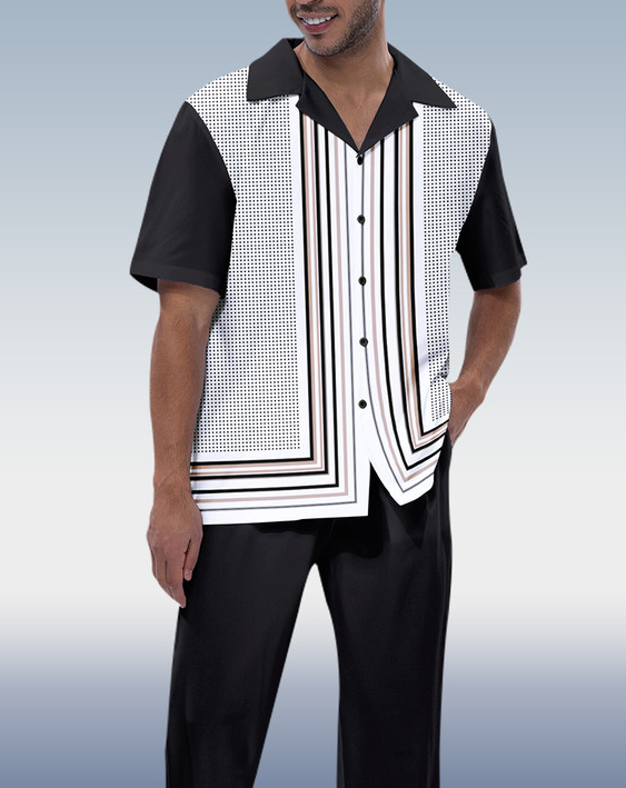Black Stripe Short Sleeve Walking Suit for Men