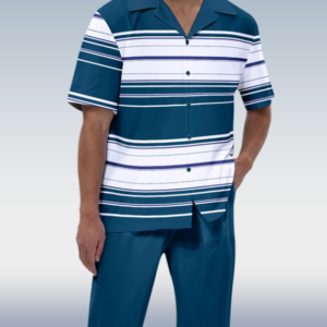 Men’s Striped Short Sleeve Two-Piece Suit by Suitmens