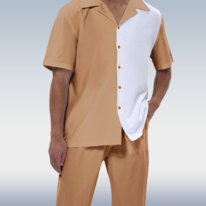 Men’s Khaki Color Block Short Sleeve Walking Suit for Suitmen