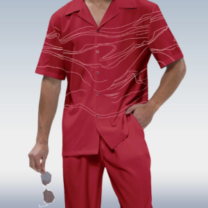 Men’s Red Art Print Short Sleeve Walking Suit for Suitmen