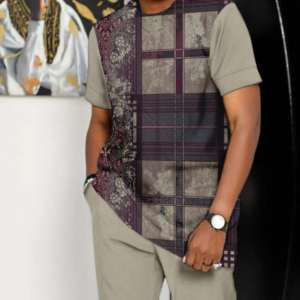 Suitmens Men’s Colorblock Short Sleeve Sports Walking Suit -337