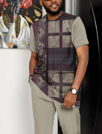 Suitmens Men's Colorblock Short Sleeve Sports Walking Suit -337