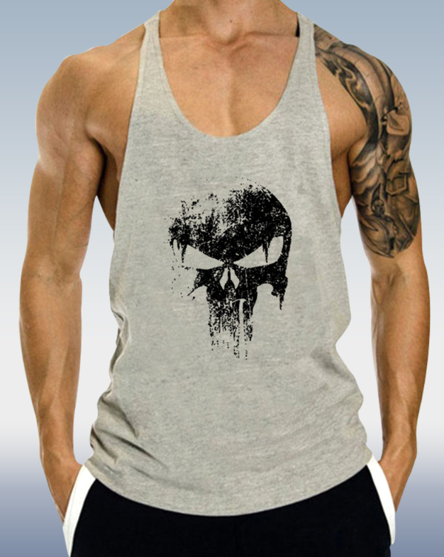 Men's Grey Skull Sports Tank Top