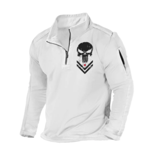 USA SKULL ZIPPER POCKET STAND COLLAR SWEATSHIRT
