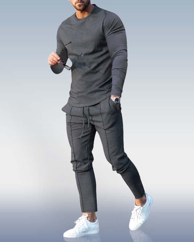 Men's Dark grey Crew Neck Casual Sports Suit
