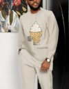 Suitmens Men’s Fun Ice Cream Print Long Sleeve Athletic Walking Suit -256