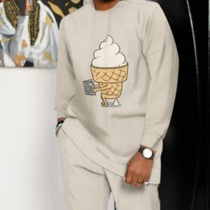 Suitmens Men’s Fun Ice Cream Print Long Sleeve Athletic Walking Suit -256