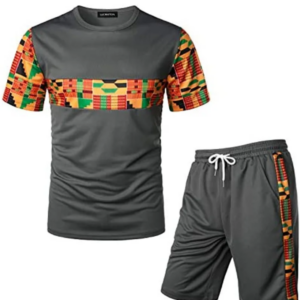 Men’s Printed Colorblock T-Shirt and Shorts Set 020