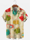 Men’s 50’s Vintage Short Sleeve Drink&Food Casual Hawaiian Shirt
