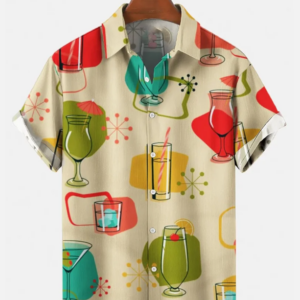 Men’s 50’s Vintage Short Sleeve Drink&Food Casual Hawaiian Shirt