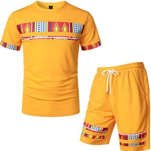 Men’s Printed Colorblock T-Shirt and Shorts Set 010