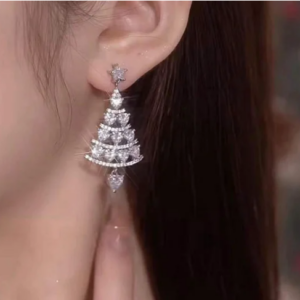 Exquisite Zircon Christmas Tree Stud Earrings for Women Girls Shiny Rhinestone Crystal Drop Earring Christmas New Year Gift