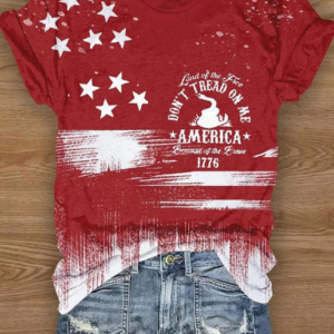 Women’s Independence Day American Flag Print Crew Neck T-Shirt