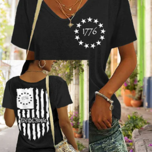 Women’s Independence Day We The People1776 America Flag V-Neck Tee