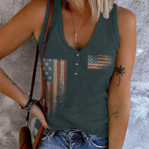 Women’s Casual Button Collar Printed Tank Top