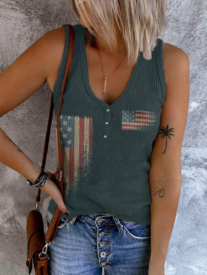 Women's Casual Button Collar Printed Tank Top