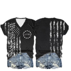 Women’s Independence Day We The People 1776 Flag Print V-Neck T-Shirt