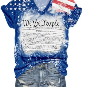 Women’s Independence Day We The People 1776 Flag Print V-Neck