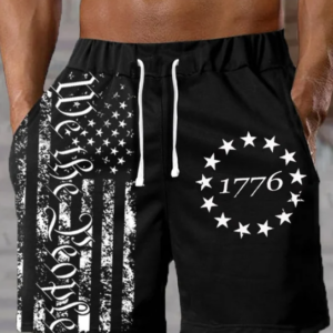 Men’s Independence Day 1776 Flag Print Track Shorts