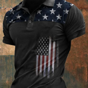 Men’s Casual Flag Print Polo Shirt