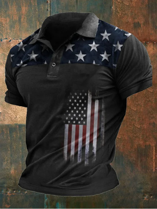 Men's Casual Flag Print Polo Shirt