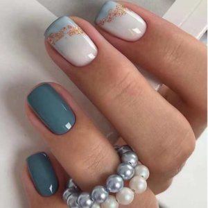 Marketplace  Transform Your Nails with 24pcs Short Square Turquoise Ombre Glitter Marble Print Fake Nail & 1sheet Tape & 1pc Nail File