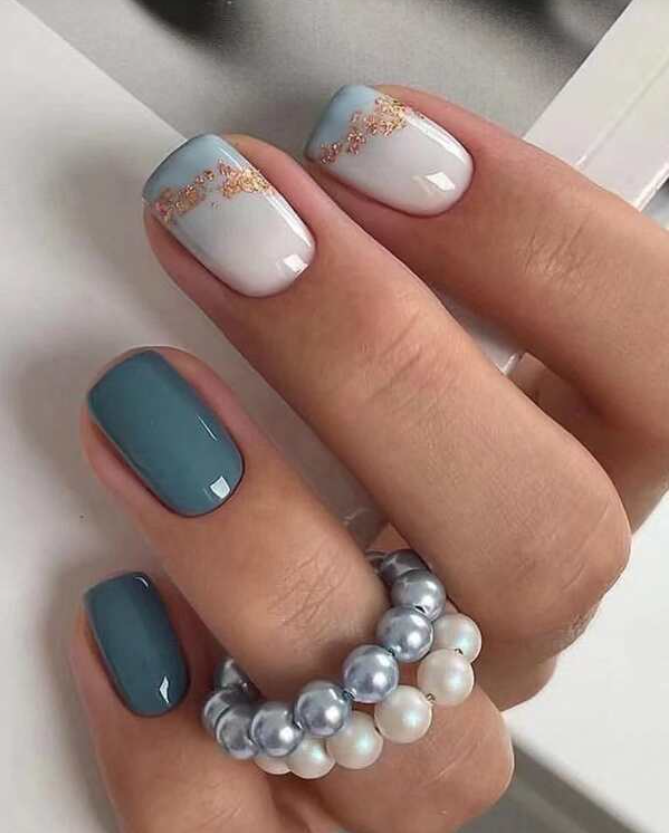 Marketplace Transform Your Nails with 24pcs Short Square Turquoise Ombre Glitter Marble Print Fake Nail & 1sheet Tape & 1pc Nail File