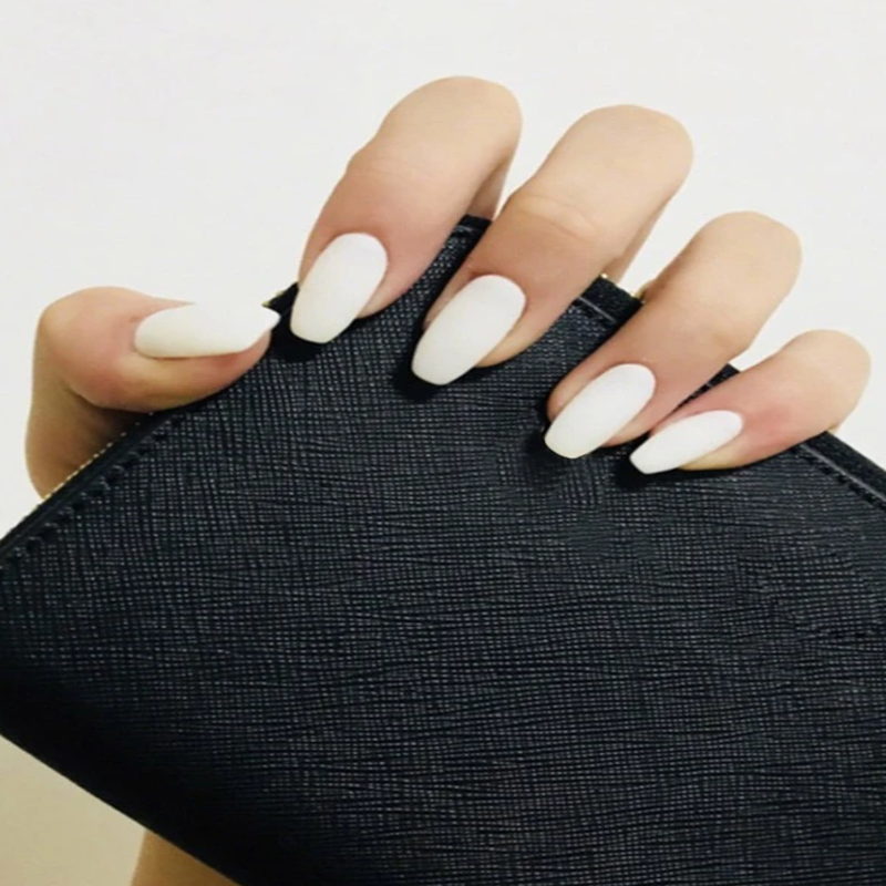 Get Glamorous with 24pcs Medium Coffin White Matte Pure Color Fake Nail & 1pc Nail File & 1sheet Tape