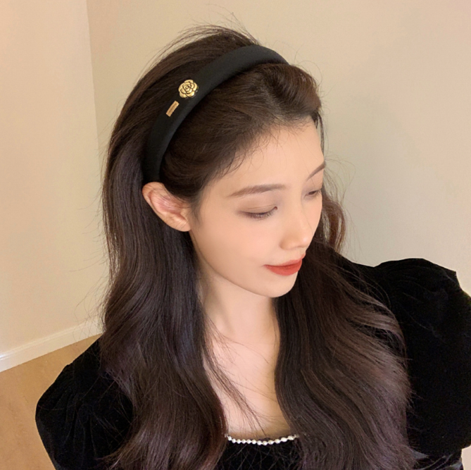 French vintage camellia sponge hair band women fashion high sense headband