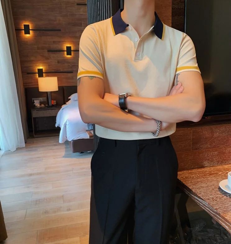 Summer mens short-sleeved knit POLO shirt