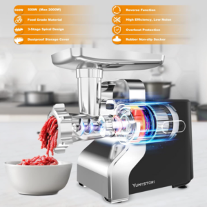 Yumystori Meat Grinder, 3000W Max 5 in 1 Meat Grinder Electric, ETL Approval Heavy Duty Meat Mince with Sausage Stuffer Tube, 3 Plates, Veggies Slicer