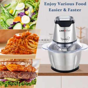 LINKChef Food Chopper, 5 Cup Food Processor Mini Electric, 250W Meat Grinder with 4 Bi-Level Blades, Small Stainless Steel Mincer for Kitchen, Vegetab