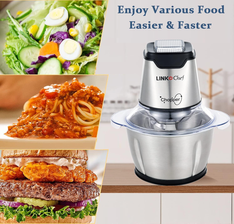LINKChef Food Chopper, 5 Cup Food Processor Mini Electric, 250W Meat Grinder with 4 Bi-Level Blades, Small Stainless Steel Mincer for Kitchen, Vegetab