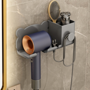 Suitable for Dyson hair dryer wall mounted rack no-punch bathroom shelf organizer, style: upgraded gunmetal gray