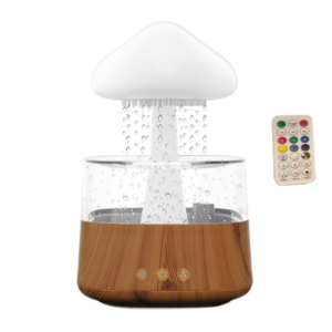 450ml Raining Humidifier Mushroom Cloud Colorful Night Light Aromatherapy Diffuser, Style: Without Shaker (Light Wood Grain)