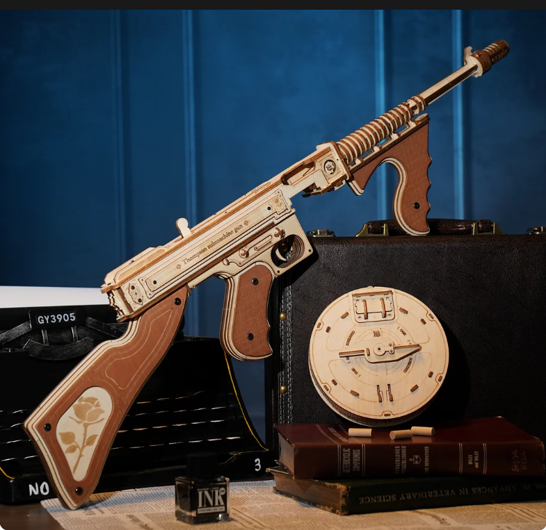 Robotime ROKR Thompson Submachine Gun Toy for Adults Teens Funny Building Block Sets Easy Assembly 3D Wooden Puzzle LQB01