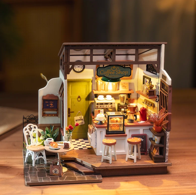Robotime Rolife No.17 Café Miniature House Kit for Kids Adults DIY Dollhouse 3D Wooden Assembly Building Toys Home Decoration