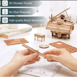 Robotime Rokr Magic Piano Mechanical Self-playing Music Box for Kids and Adults Building Block Kits Toys 3D Wooden Puzzle AMK81 3-7 day delivery | Fre