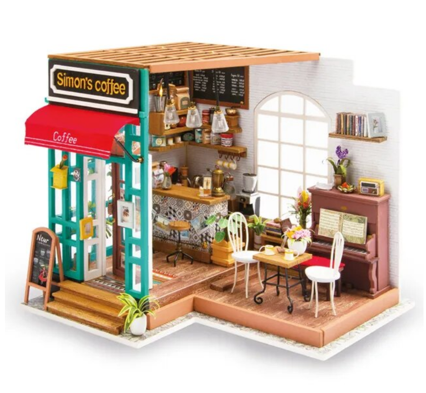 Robotime DIY House with Furniture Study Room Simons Coffee