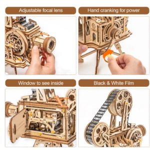 Robotime 183pcs Retro Diy 3D Hand Crank Film Projector Wooden Model Building Kits Assembly Vitascope Toy Gift for Children Adult