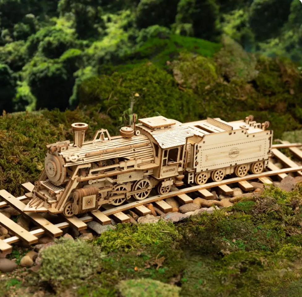 Robotime Rokr 3D Puzzle Movable Steam Train,Car,Jeep Assembly Toy Gift for Children Adult Wooden Model Building Block Kits