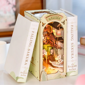 Robotime Rolife Falling Sakura Book Nook with Lights Easy Assemble Home Decoration Booknook Best Gifts for Family Children TGB05